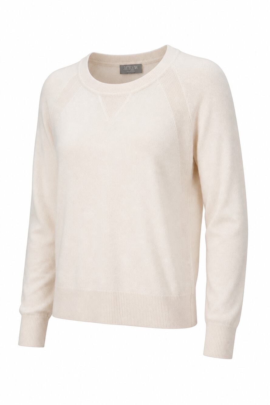 J.Crew Cropped Cashmere Sweater SZ M Ivory Cream Crewneck 100% Cashmere Top